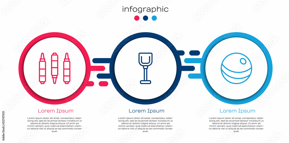 Set line Marker pen, Shovel toy and Beach ball. Business infographic template. Vector