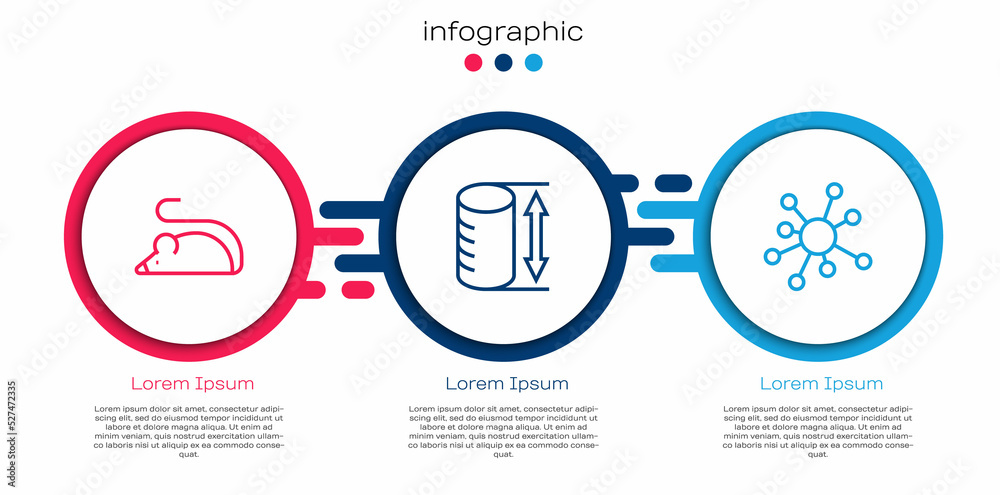 Set line Experimental mouse, Height geometrical figure and Molecule. Business infographic template. 