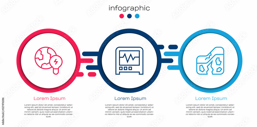 设置带灯泡、地震仪和地质断层的全球行星。商业信息图模板.V