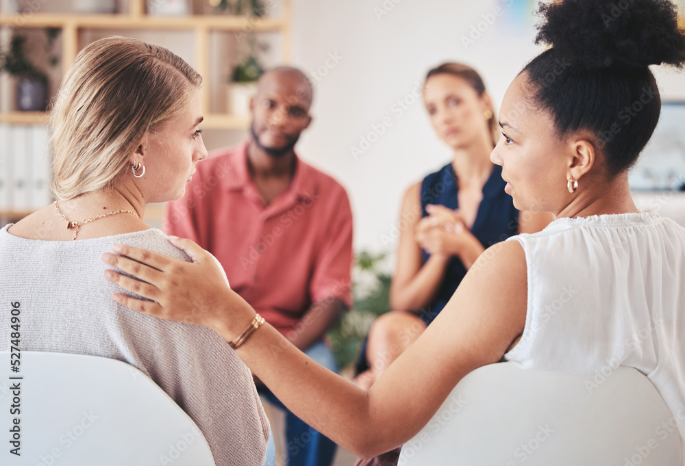 Psychology, mental health and support group with a woman in counseling for help with depression and 