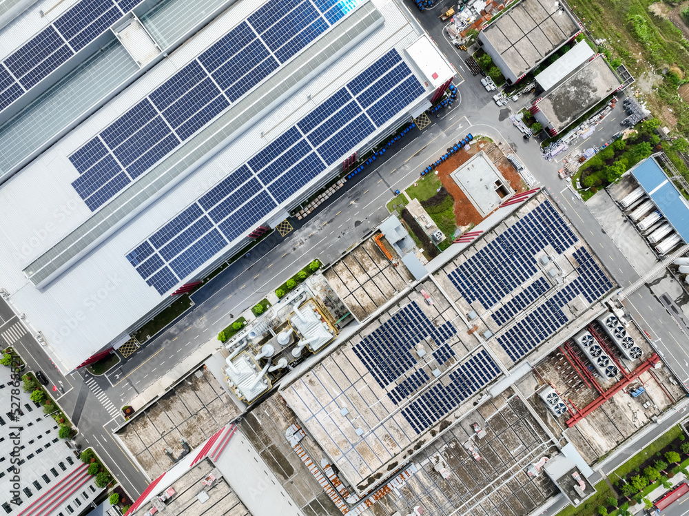 solar panels on factory rooftop