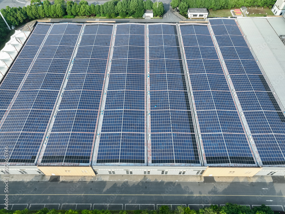 solar panels on factory rooftop