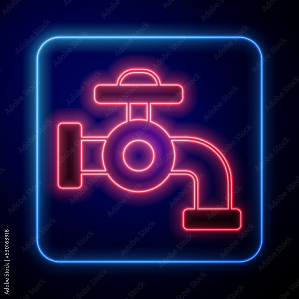 Glowing neon Water tap icon isolated on black background. Vector