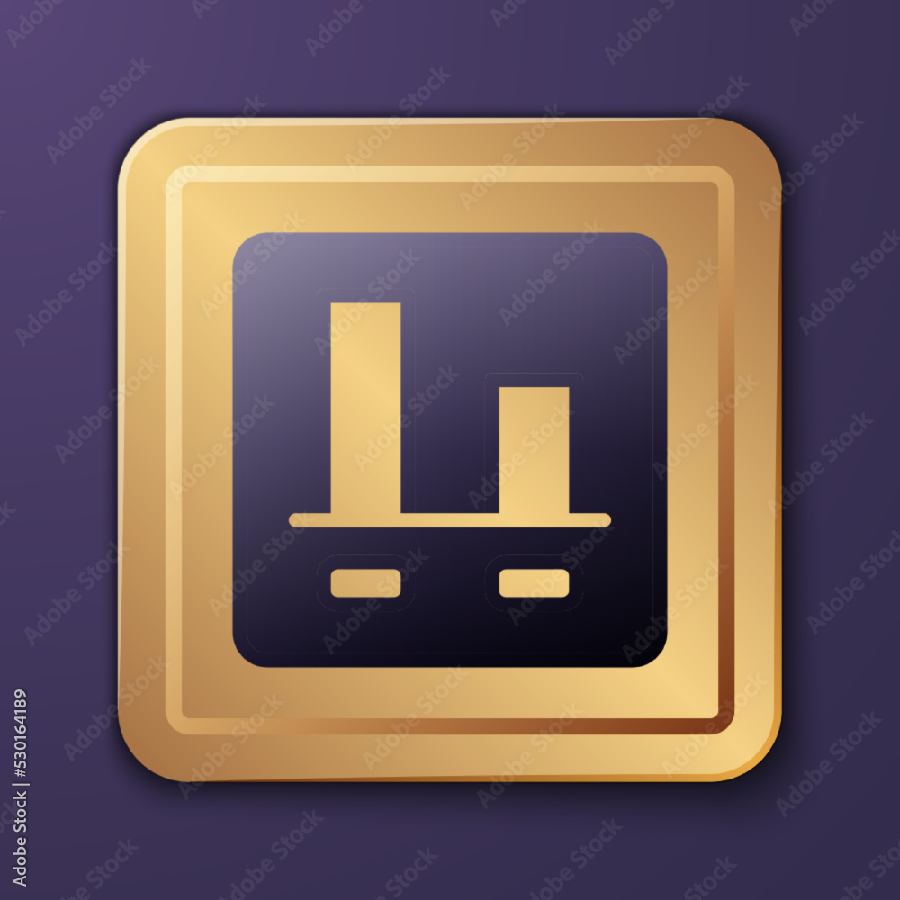 Purple Graph, chart, diagram, infographic icon isolated on purple background. Gold square button. Ve