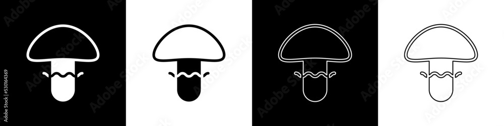 Set Mushroom icon isolated on black and white background. Vector