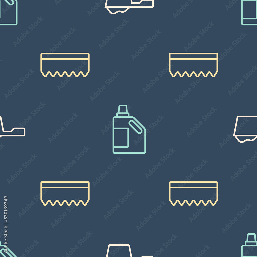 Set line Washing powder, Sponge and Bottle for cleaning agent on seamless pattern. Vector