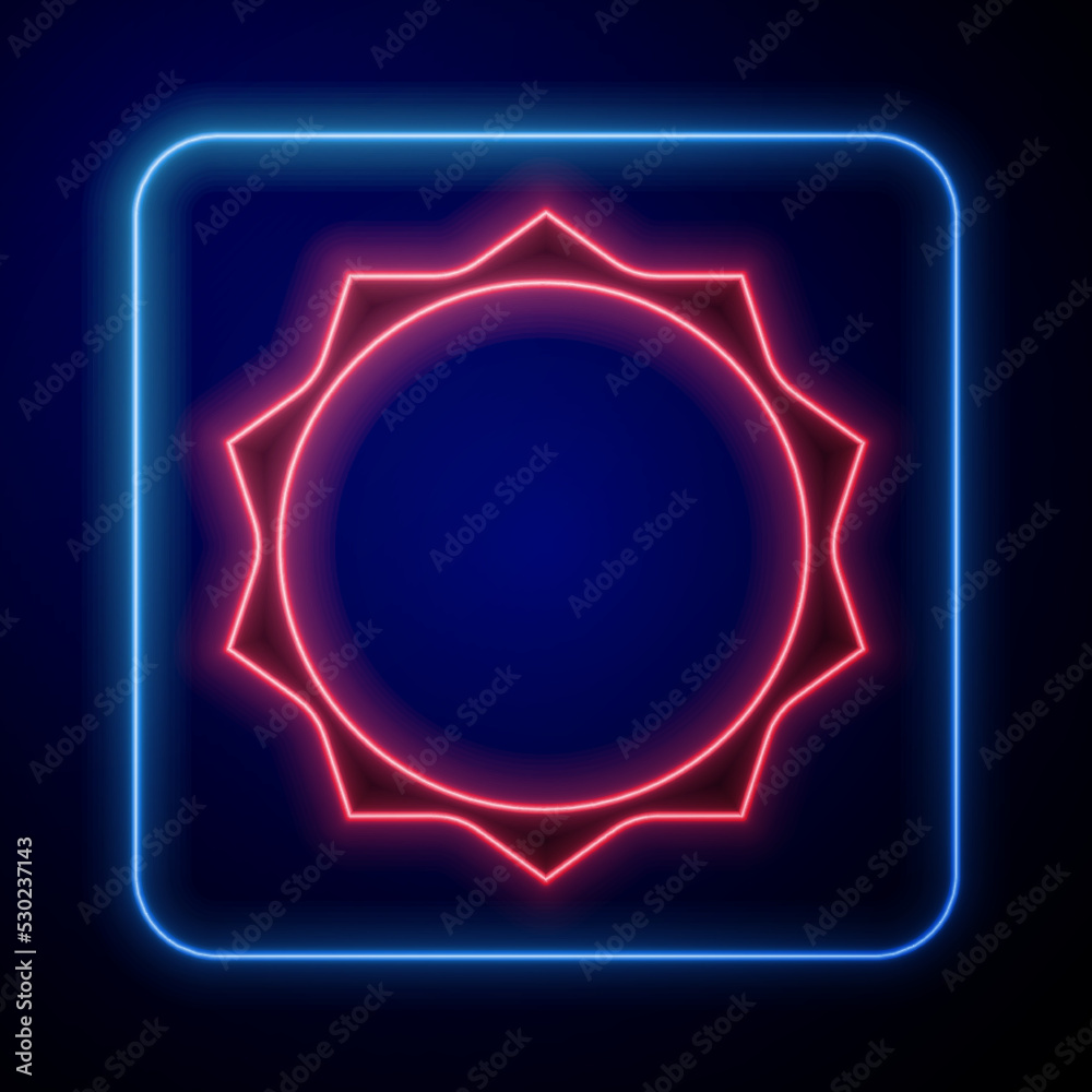 Glowing neon Sun icon isolated on blue background. Vector