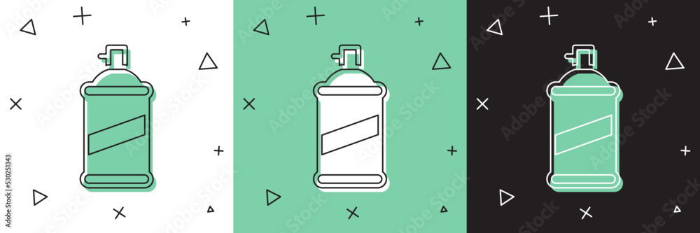 Set Paint spray can icon isolated on white and green, black background. Vector