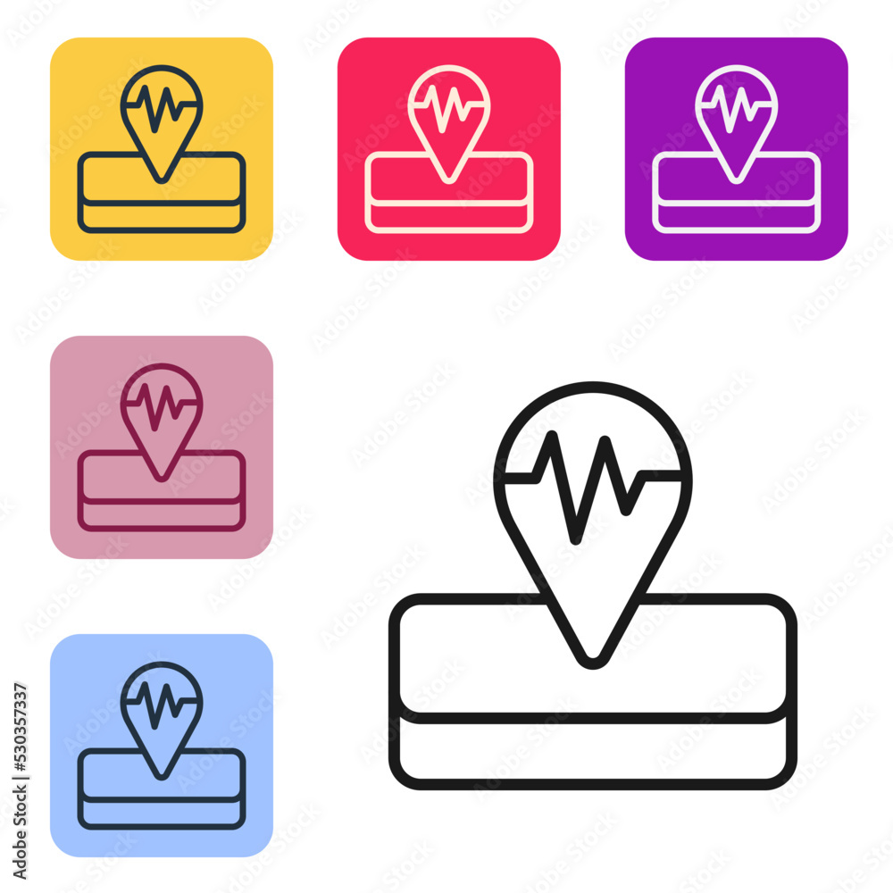 Black line Earthquake icon isolated on white background. Set icons in color square buttons. Vector