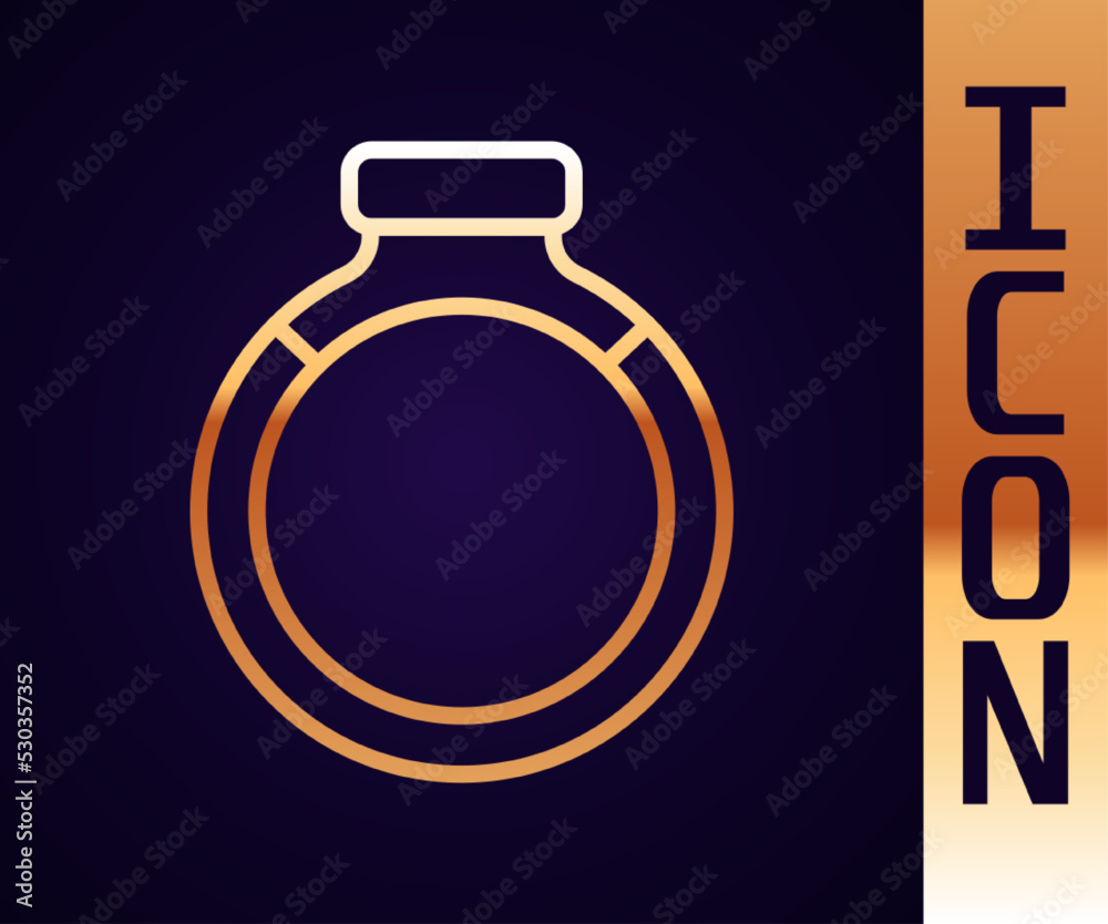 Gold line Gold ring icon isolated on black background. Vector