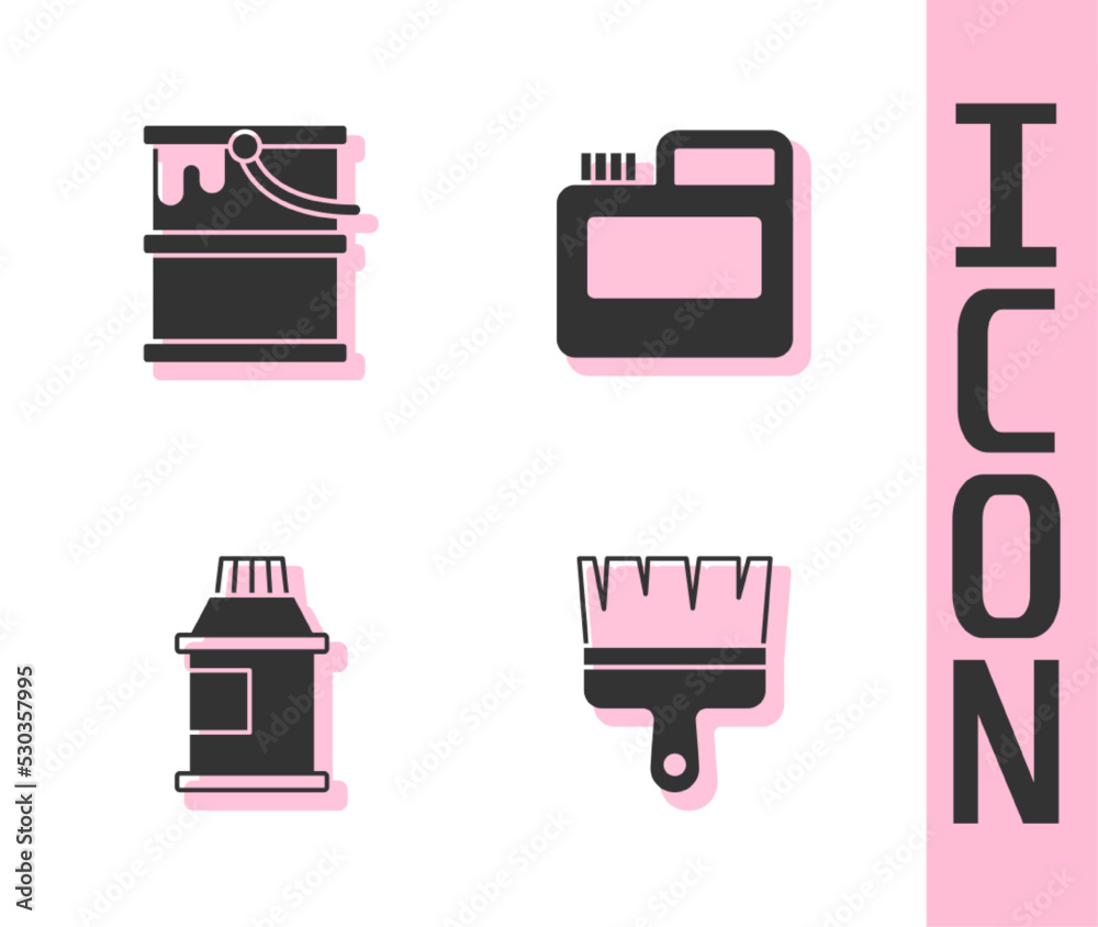 Set Paint brush, bucket, Paint, gouache, jar, dye and icon. Vector