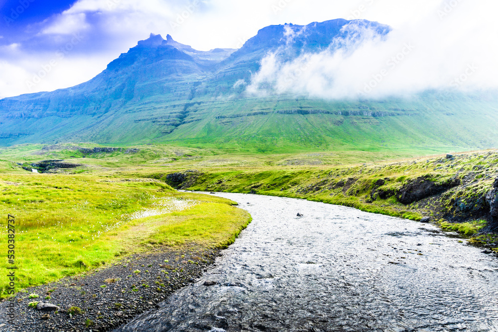 Mountains and river in Iceland - HDR photograph