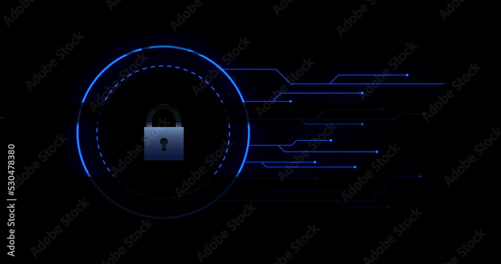 Security padlock icon over data processing against black background