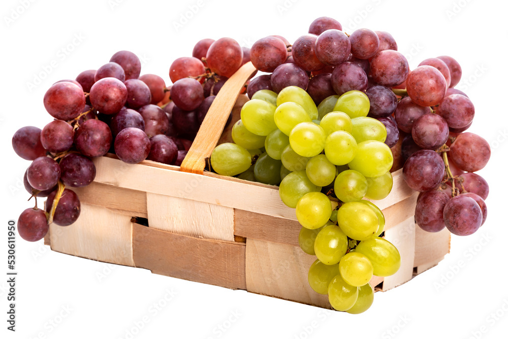 PNG, basket with white and pink grapes