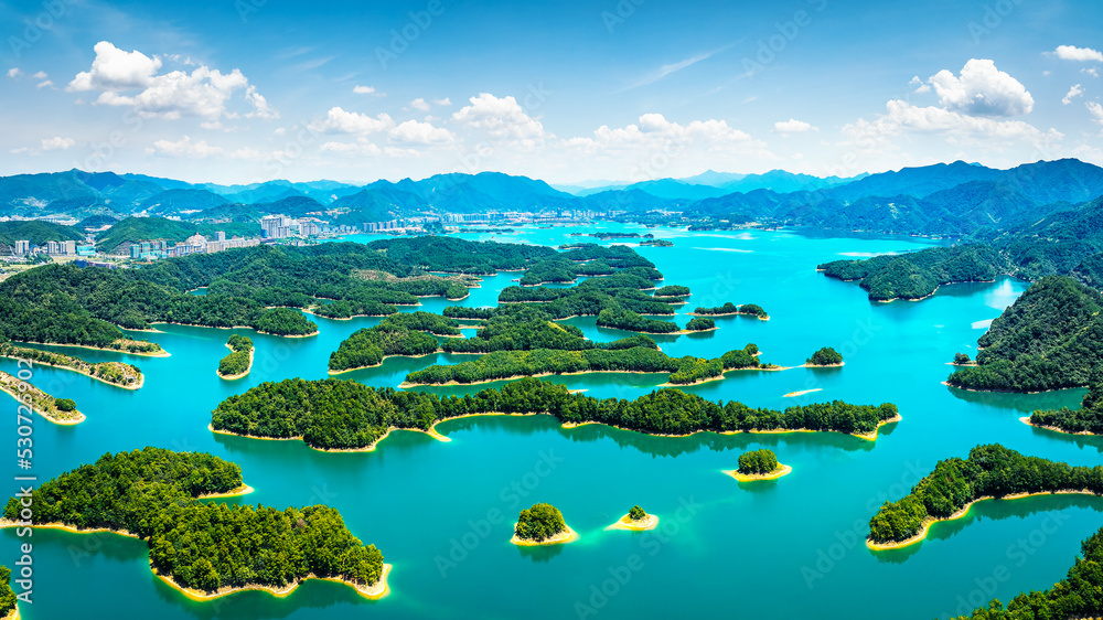 Beautiful Thousand Island Lake natural scenery in summer, Hangzhou, Zhejiang Province, China. Qianda