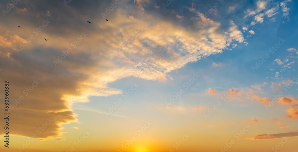 以云为背景的全景日落天空