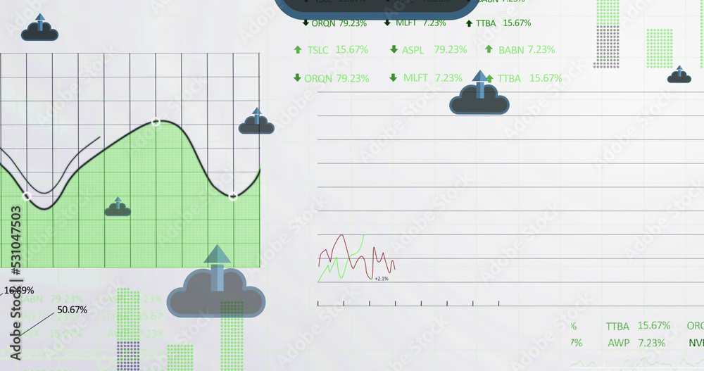 金融数据处理上的云箭头图像