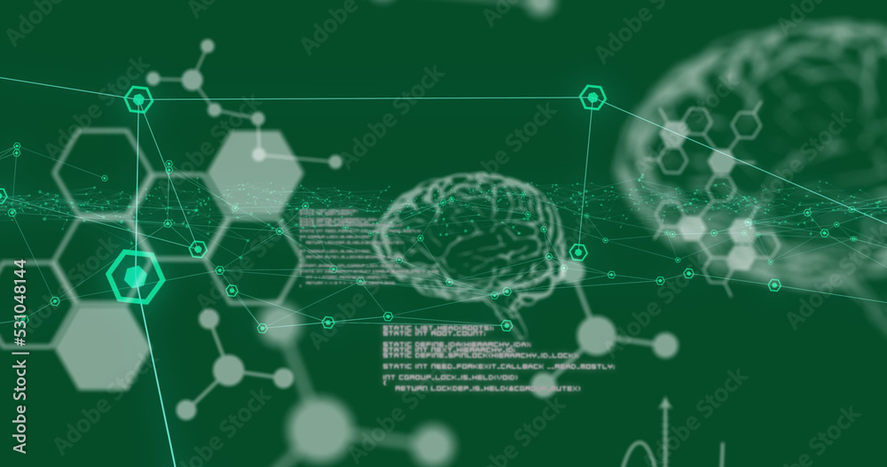 绿色背景下的医疗数据处理和连接网络的数字图像