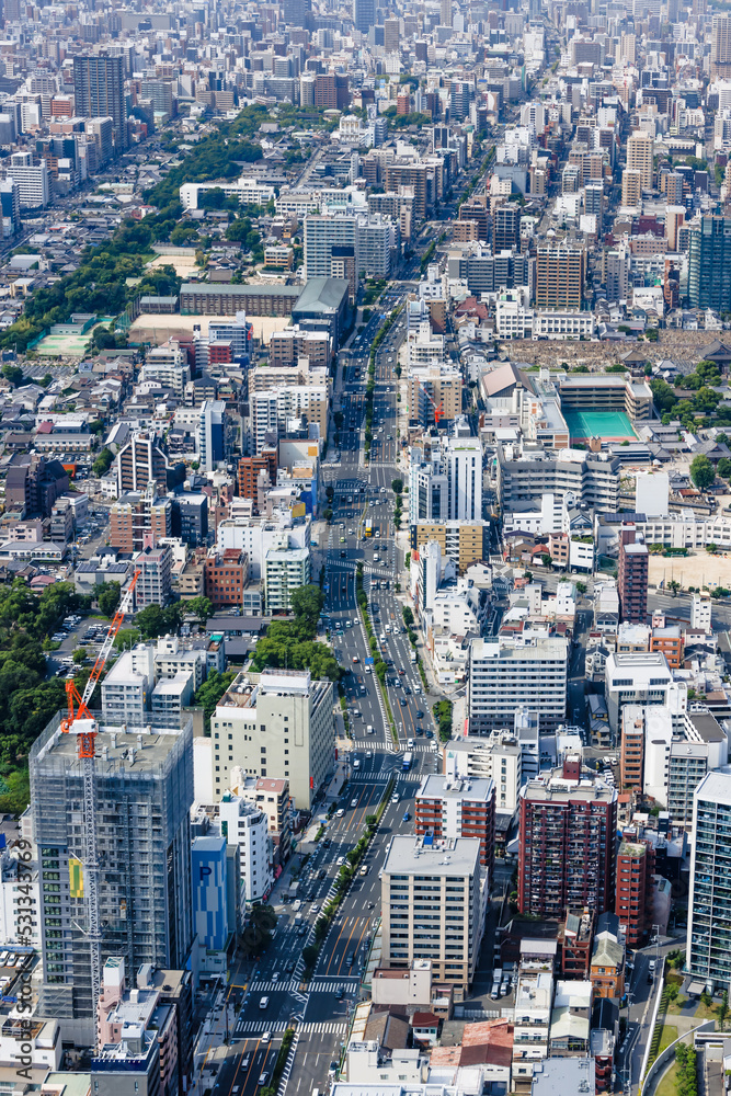 高層ビルの上から見える大阪の街並み