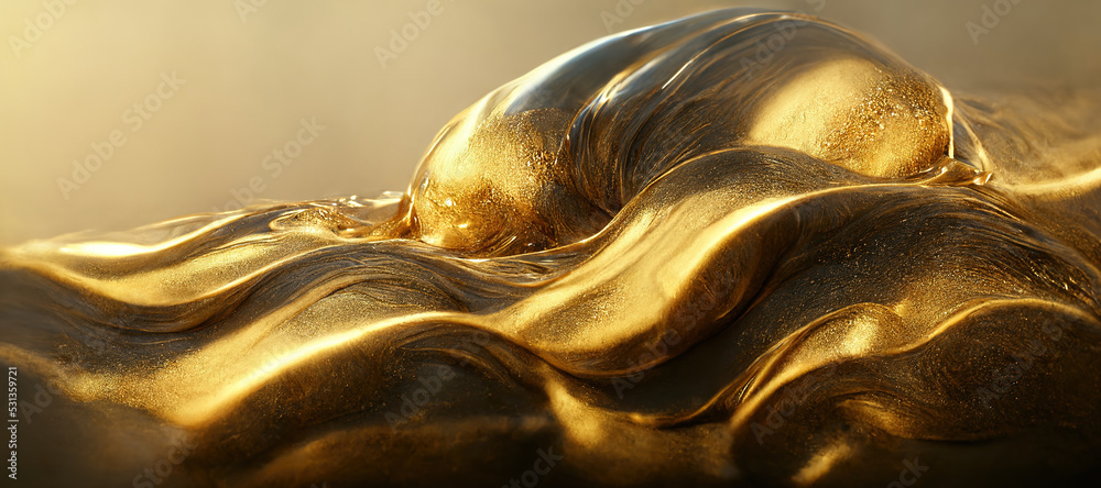 Spectacular abstract glistening golden solid liquid waves like liquid gold or solid yellow water. Di