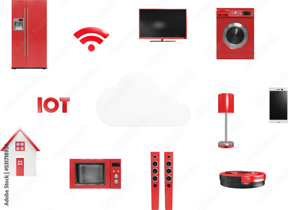 红色家电、家用电器、wi-fi和iot文本连接到云符号的网络图像