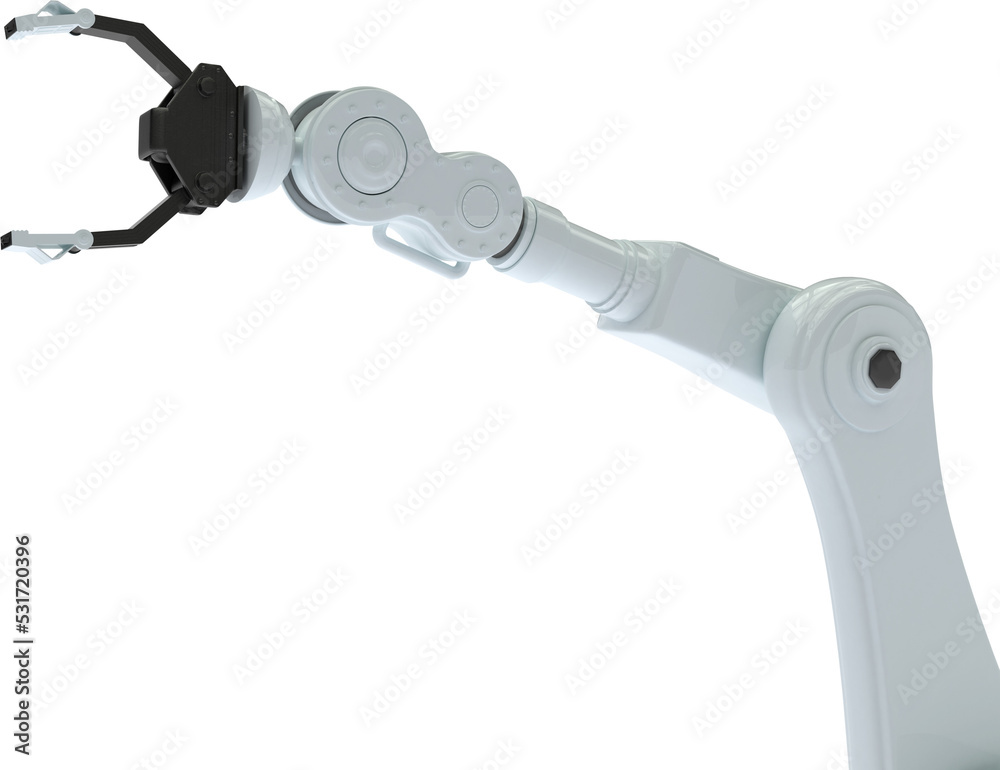 Image of industrial robot arm with open pincers