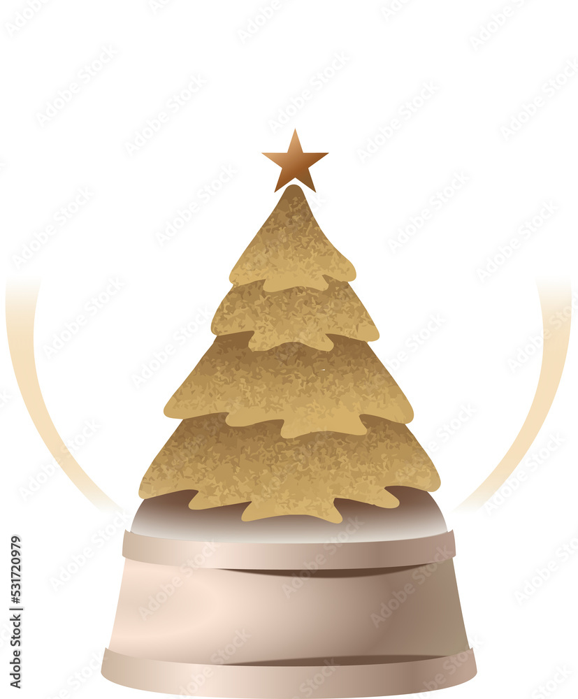 Image of a gold christmas tree in snow globe