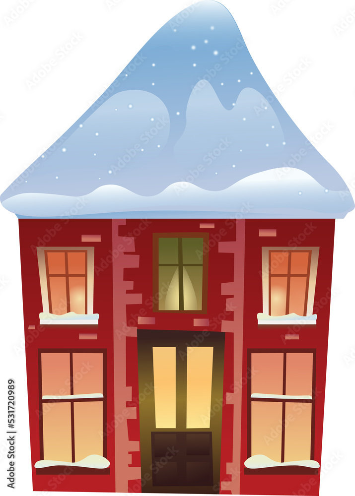 Image of a house covered in snow with snow falling in winter time