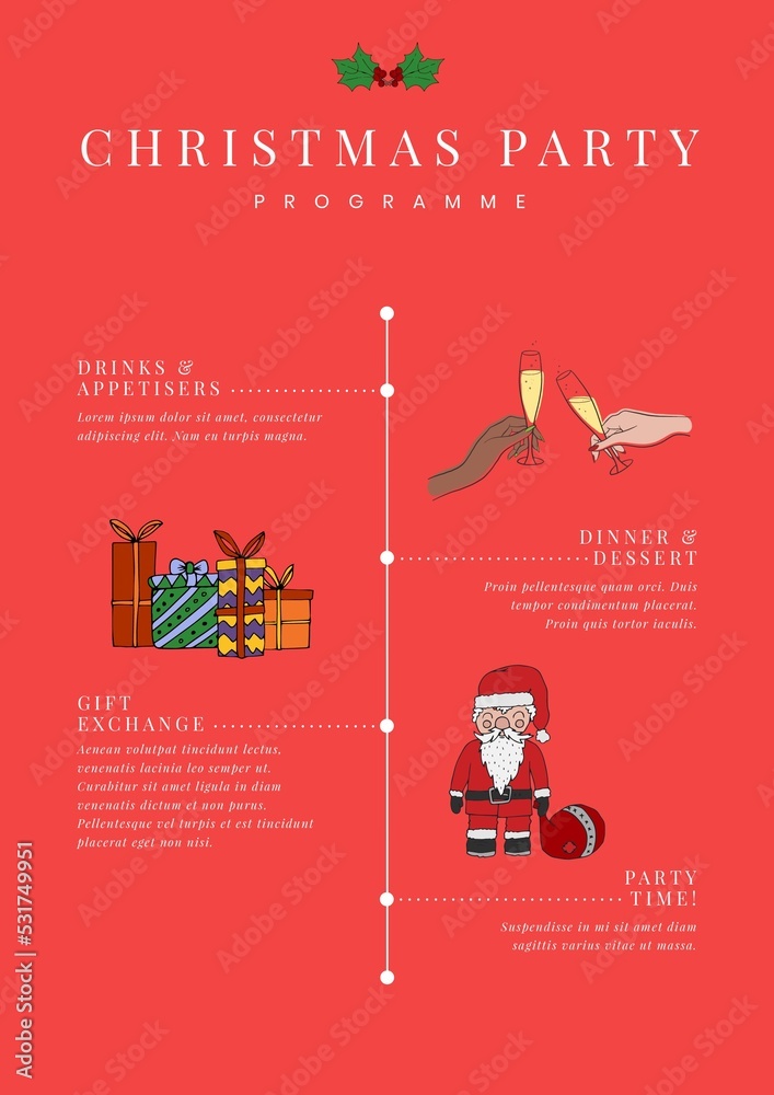 Composition of christmas party text over champagne and santa claus