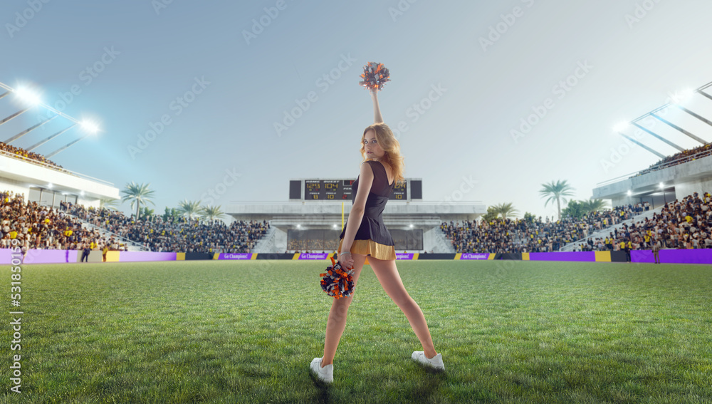 Group of cheerleaders in action on  stadium