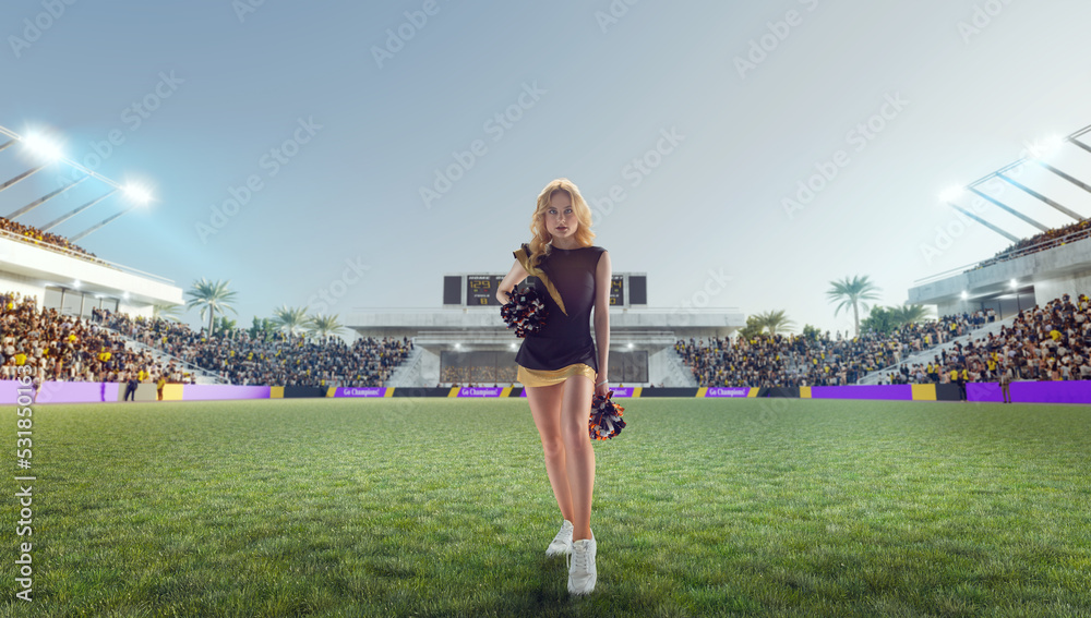 Group of cheerleaders in action on  stadium