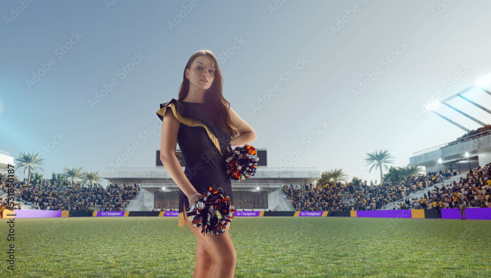 Group of cheerleaders in action on  stadium