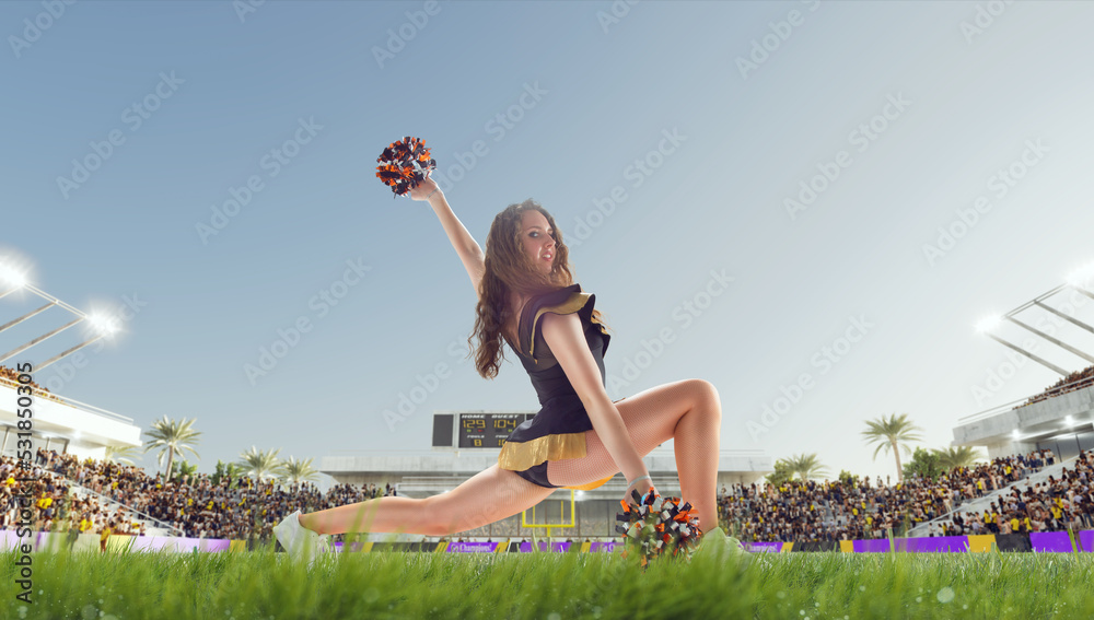 Group of cheerleaders in action on  stadium