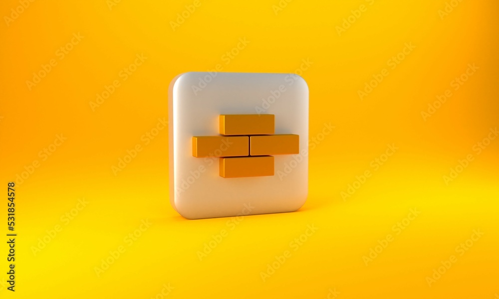 Gold Bricks icon isolated on yellow background. Silver square button. 3D render illustration