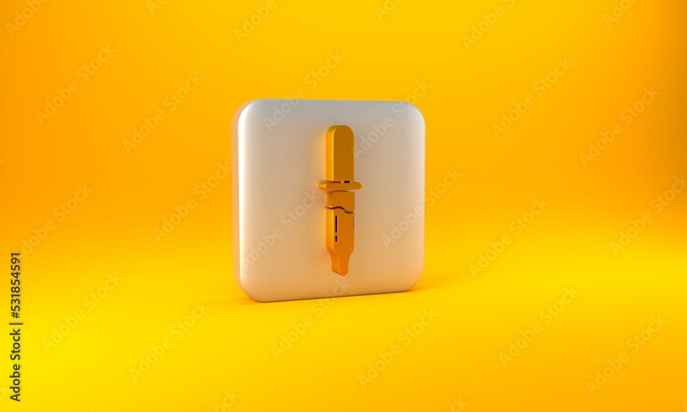 Gold Pipette icon isolated on yellow background. Element of medical, chemistry lab equipment. Medici