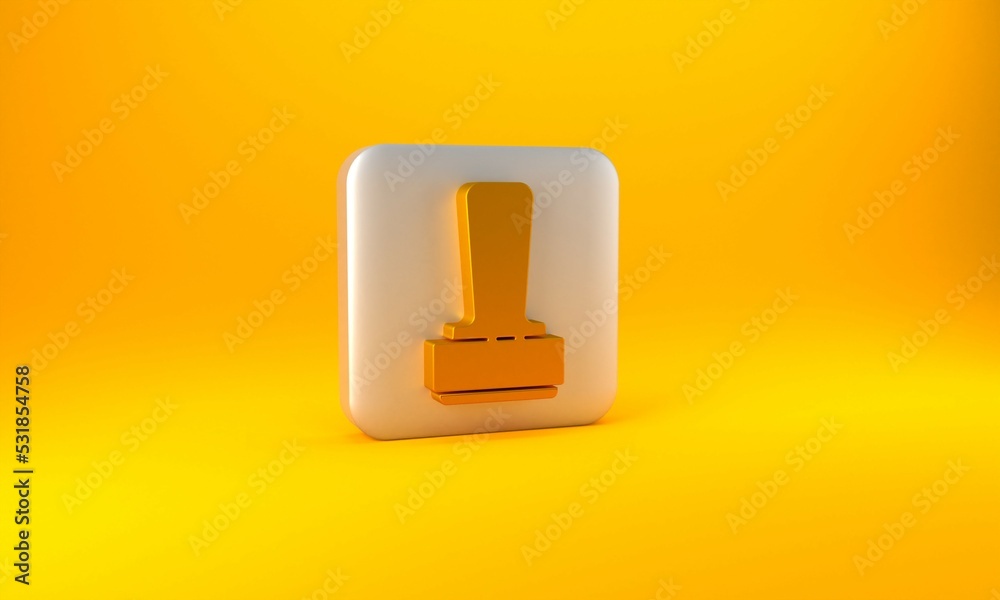 Gold Stamp icon isolated on yellow background. Silver square button. 3D render illustration