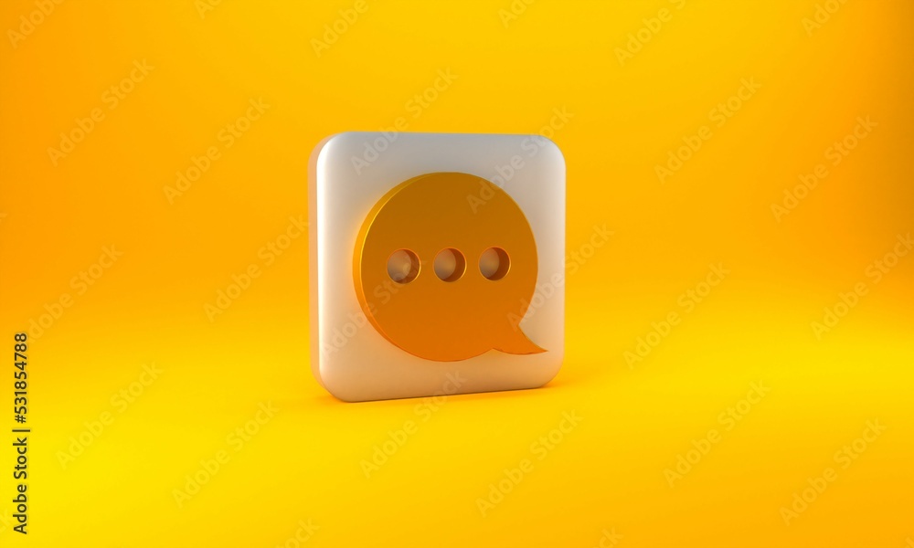 Gold Speech bubble chat icon isolated on yellow background. Message icon. Communication or comment c