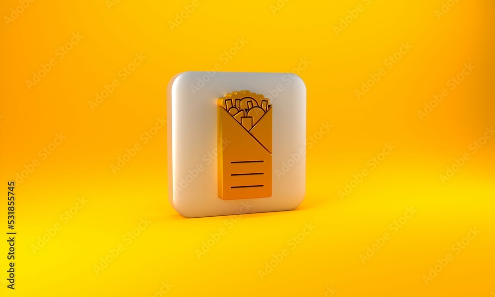 Gold Doner kebab icon isolated on yellow background. Shawarma sign. Street fast food menu. Silver sq