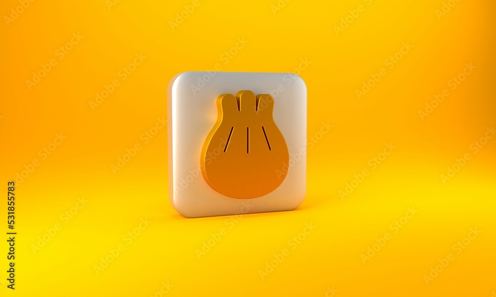 Gold Khinkali on cutting board icon isolated on yellow background. Traditional georgian dumpling. Si