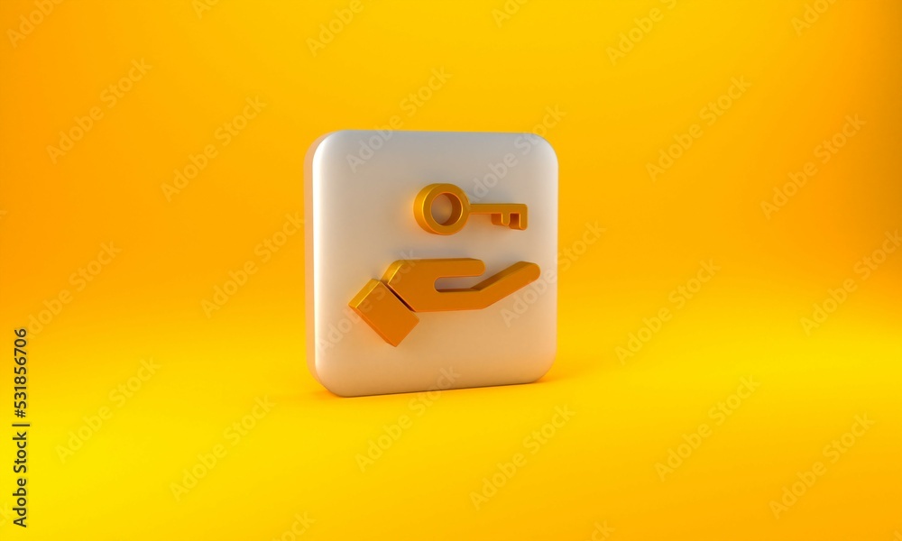 Gold Solution to the problem in psychology icon isolated on yellow background. Key. Therapy for ment