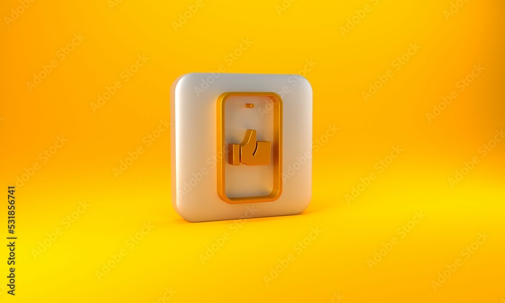 Gold Hand like icon isolated on yellow background. Silver square button. 3D render illustration