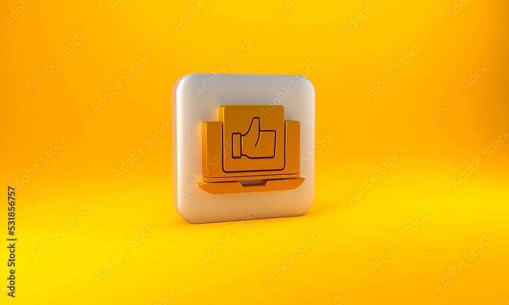 Gold Hand like icon isolated on yellow background. Silver square button. 3D render illustration