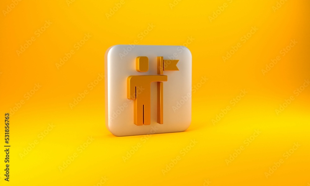 Gold Leader of a team of executives icon isolated on yellow background. Silver square button. 3D ren