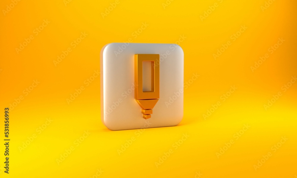 Gold Marker pen icon isolated on yellow background. Silver square button. 3D render illustration