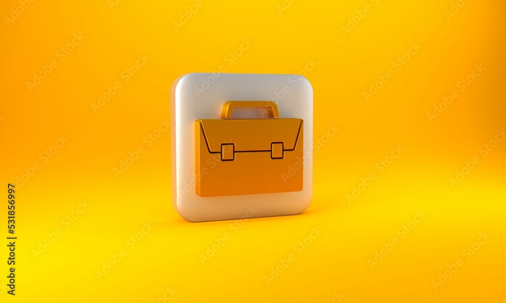 Gold Briefcase icon isolated on yellow background. Business case sign. Business portfolio. Silver sq