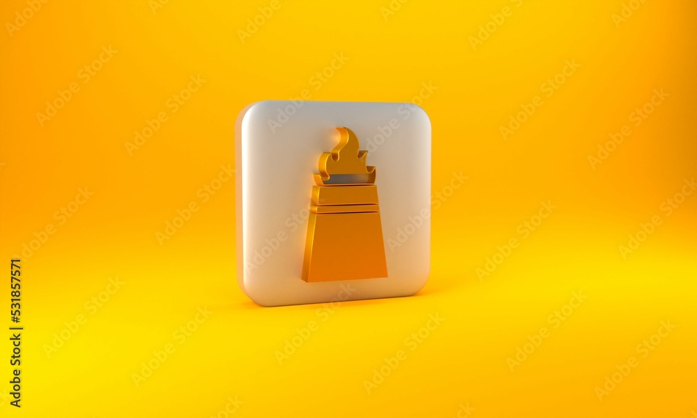 Gold Oil rig with fire icon isolated on yellow background. Fire accident. Gas tower. Industrial obje