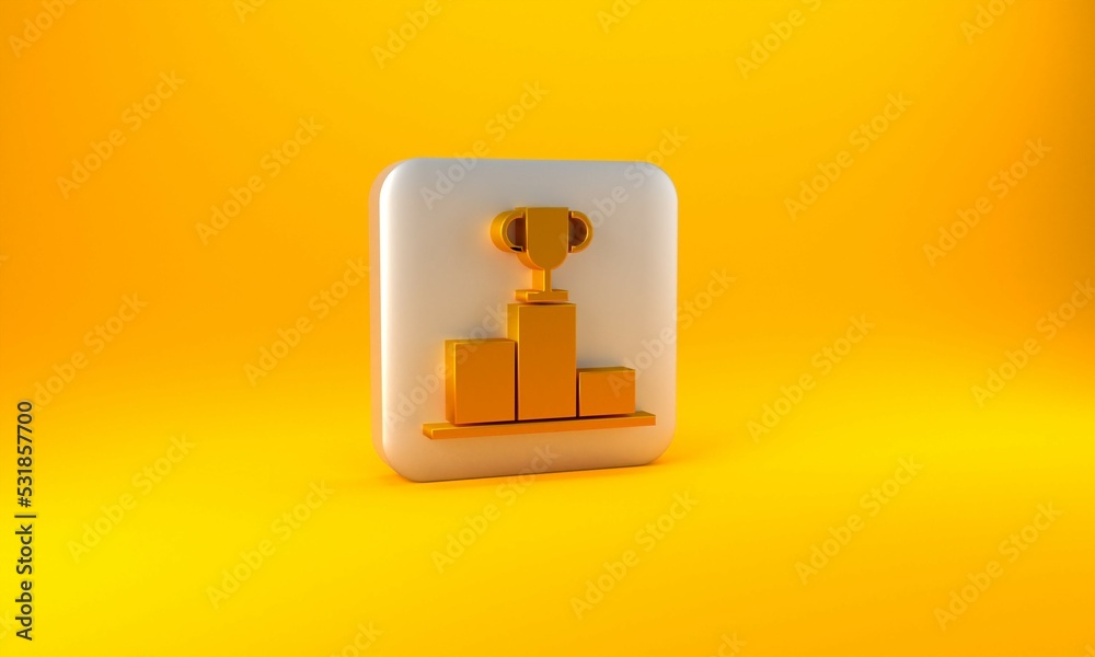 Gold Hockey over sports winner podium icon isolated on yellow background. Silver square button. 3D r