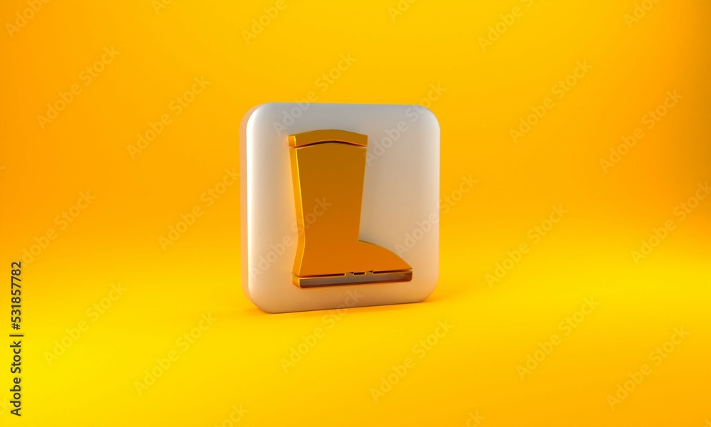 Gold Waterproof rubber boot icon isolated on yellow background. Gumboots for rainy weather, fishing,