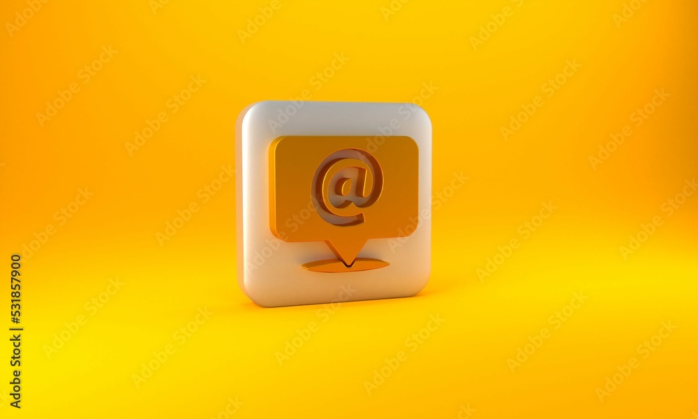 Gold Mail and e-mail on speech bubble icon isolated on yellow background. Envelope symbol e-mail. Em