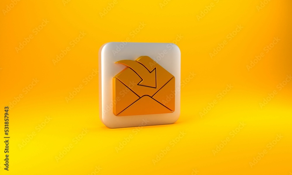 Gold Envelope icon isolated on yellow background. Received message concept. New, email incoming mess